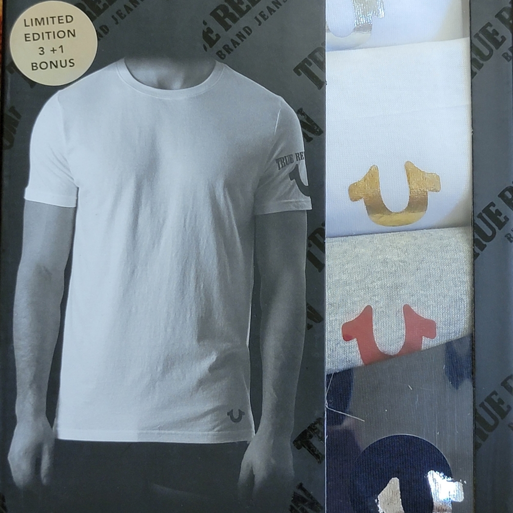 NWT True Religion 3+1 Pack Crew Neck Tees.